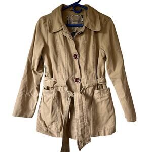 Vintage Ruff Hewn trench coat classic jacket Y2K 90s career preppy spring tan S